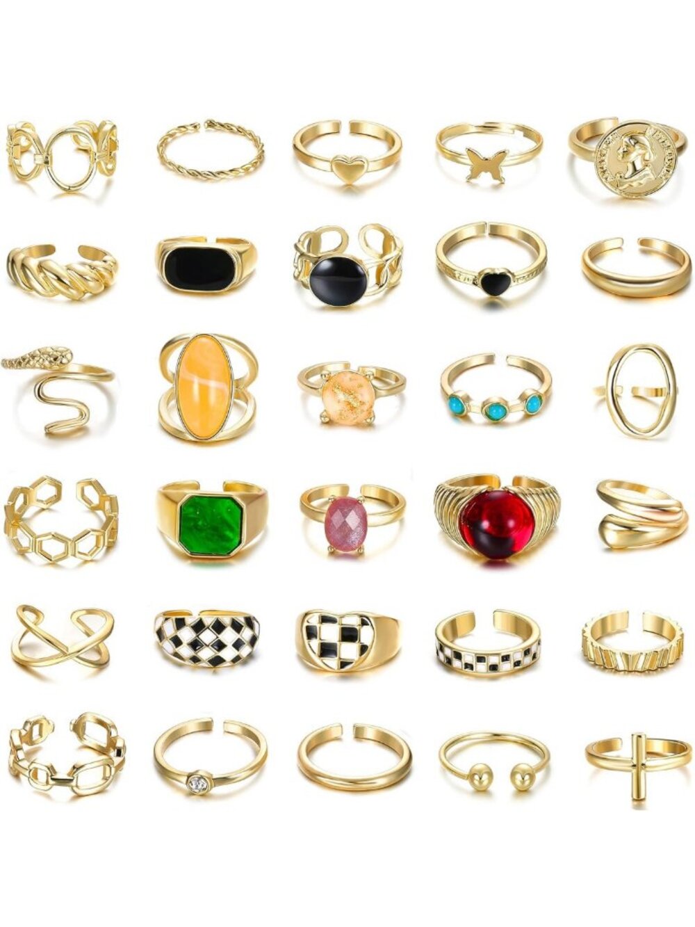 30Pcs 18K Gold Plated Chunky Rings Set for Women - Stylish Fashion Jewelry